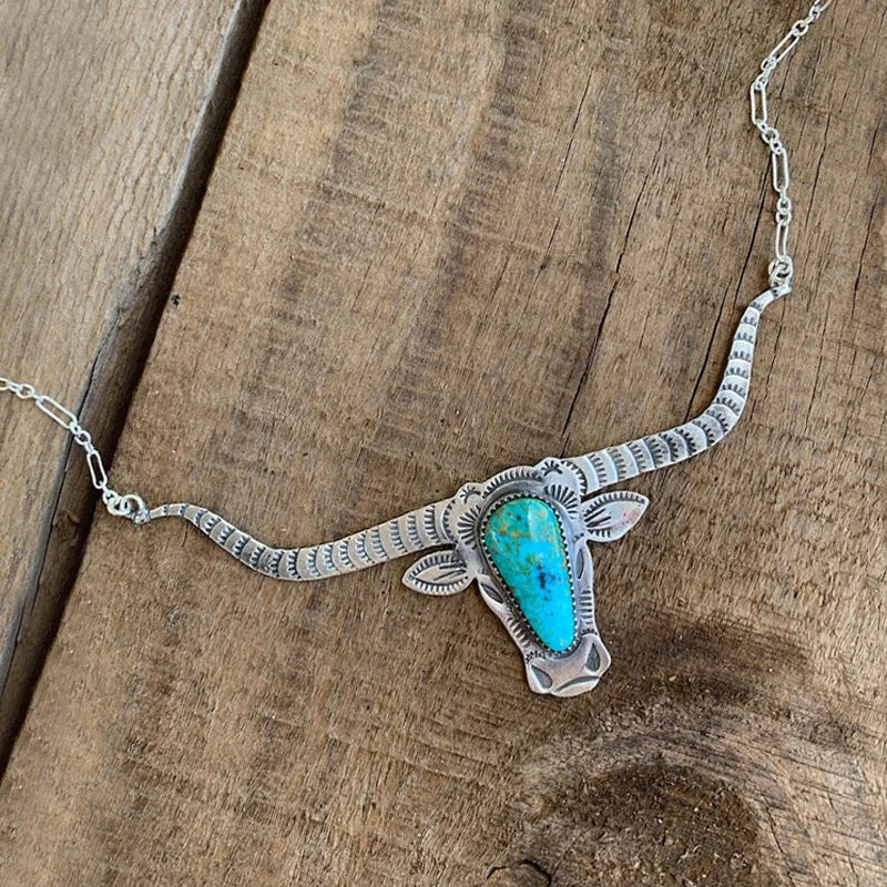 Longhorn Skull Necklace Turquoise