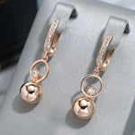 Wbmqda Fashion 585 Rose Gold Color Metal Ball Long Drop Earrings For Women Natural Zircon Setting Wedding Party Fine JewelryROSE GOLD COLOR