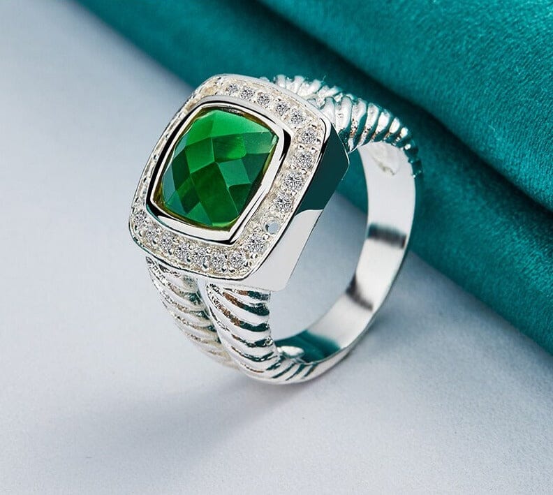 Vintage Charm Square Emerald Wedding Silver RingRing