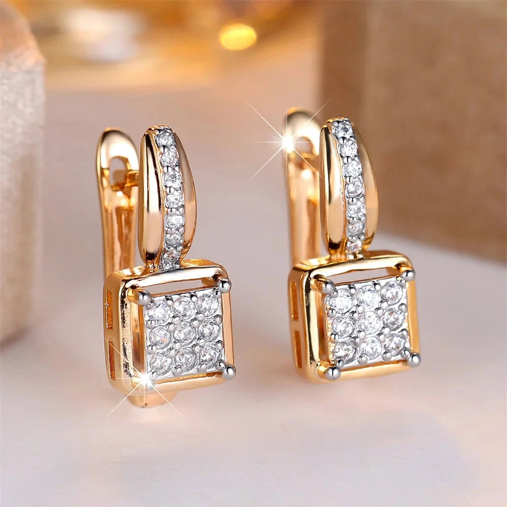 Gold Crystal Square Hoop Earrings for Women