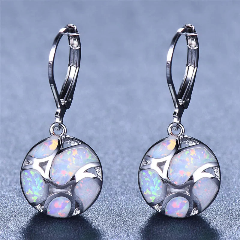 Fire Opal Long Dangle Earrings For Women Cute Round Geometric