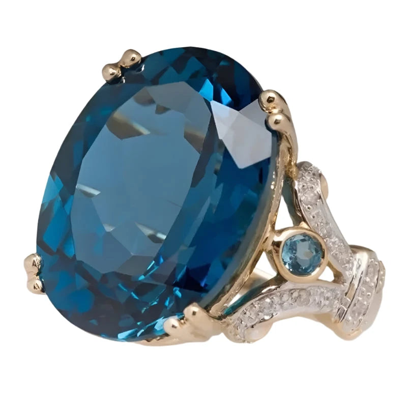 Exquisite Oval Inlaid Blue Zircon Rings Luxurious Gold Ringblue8