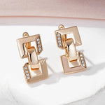 Square Chain Shape 585 Rose Gold Color Earrings For Women