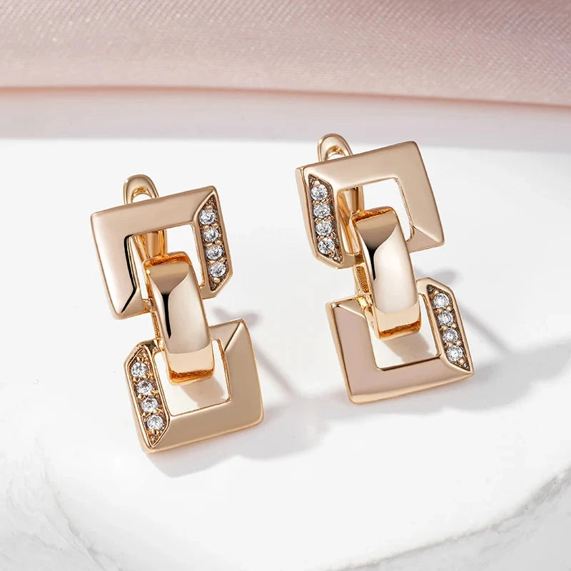 Square Chain Shape 585 Rose Gold Color Earrings For Women