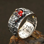 Thai Silver Mens Rings Six Character Red Garnet Ring