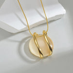 Fashion Stainless Steel Round Natural Stone Stud Earrings NecklaceNecklace
