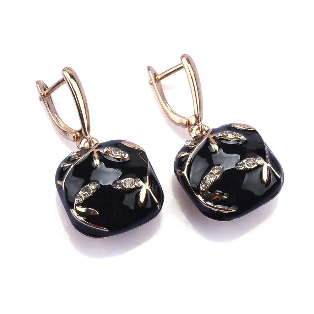 Round Oval White & Black Enamel Drip Oil Geometric Dangle Earrings for WomenBlack