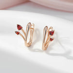 Red Zirconia Tulip Stud Earrings in Rose Gold