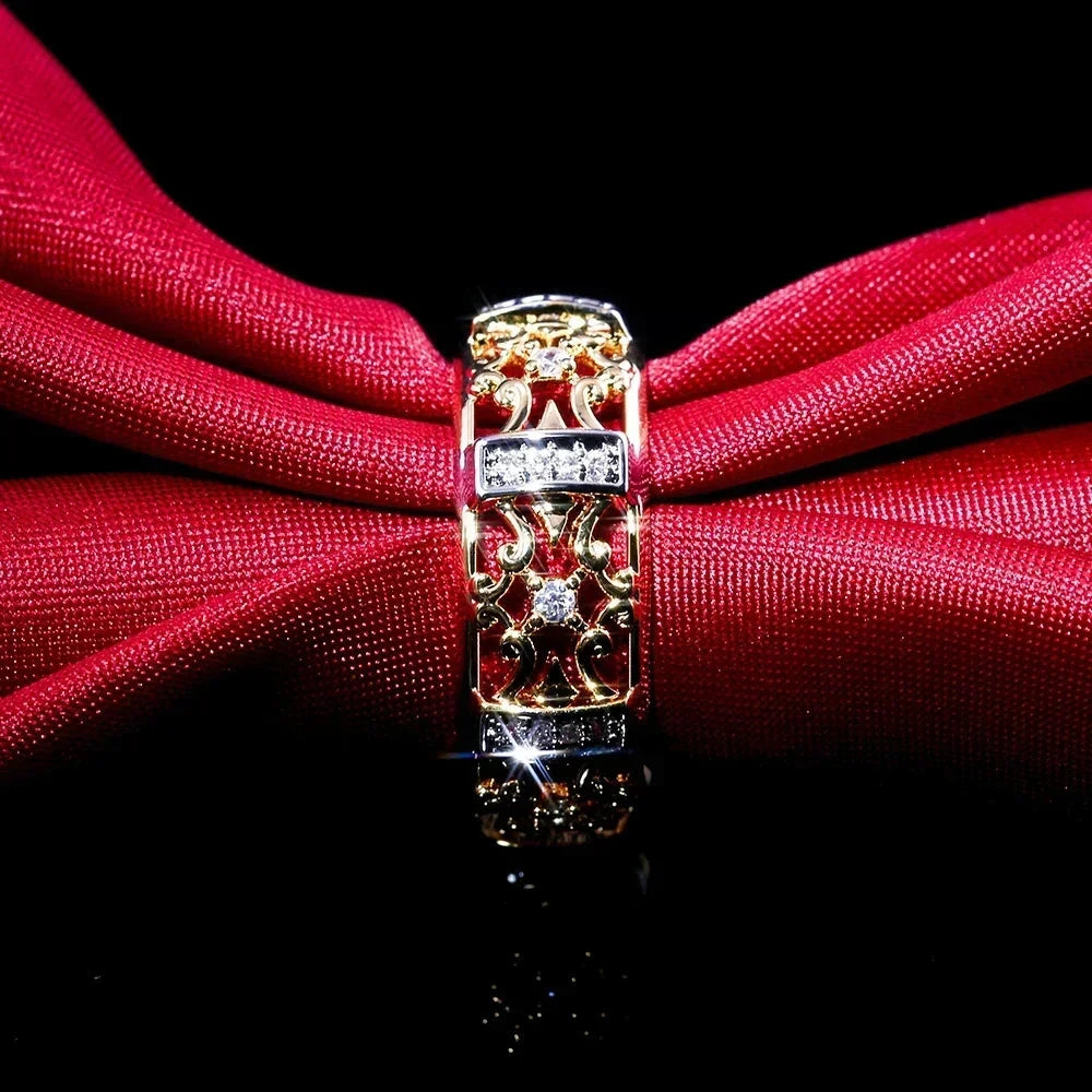 Gold Color Ethnic Geometric CZ Hollow Band Ring
