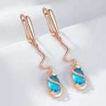 Romantic Rose Gold Blue Zircon Dangle Earrings for Women