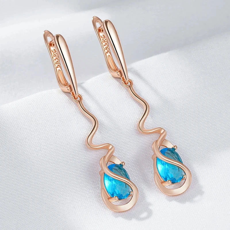 Romantic Rose Gold Blue Zircon Dangle Earrings for Women