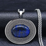 Bohemian oval stone pendant, Lapis Blue stone
