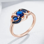 Black Plating Vintage Blue Zircon Rose Gold Ring for Women