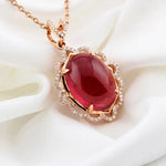 Elegant Oval Shape Red Garnet Gemstone PendantWHITE