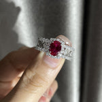 925 Sterling Silver 1.5CT Oval Cut Ruby Diamond RingRing