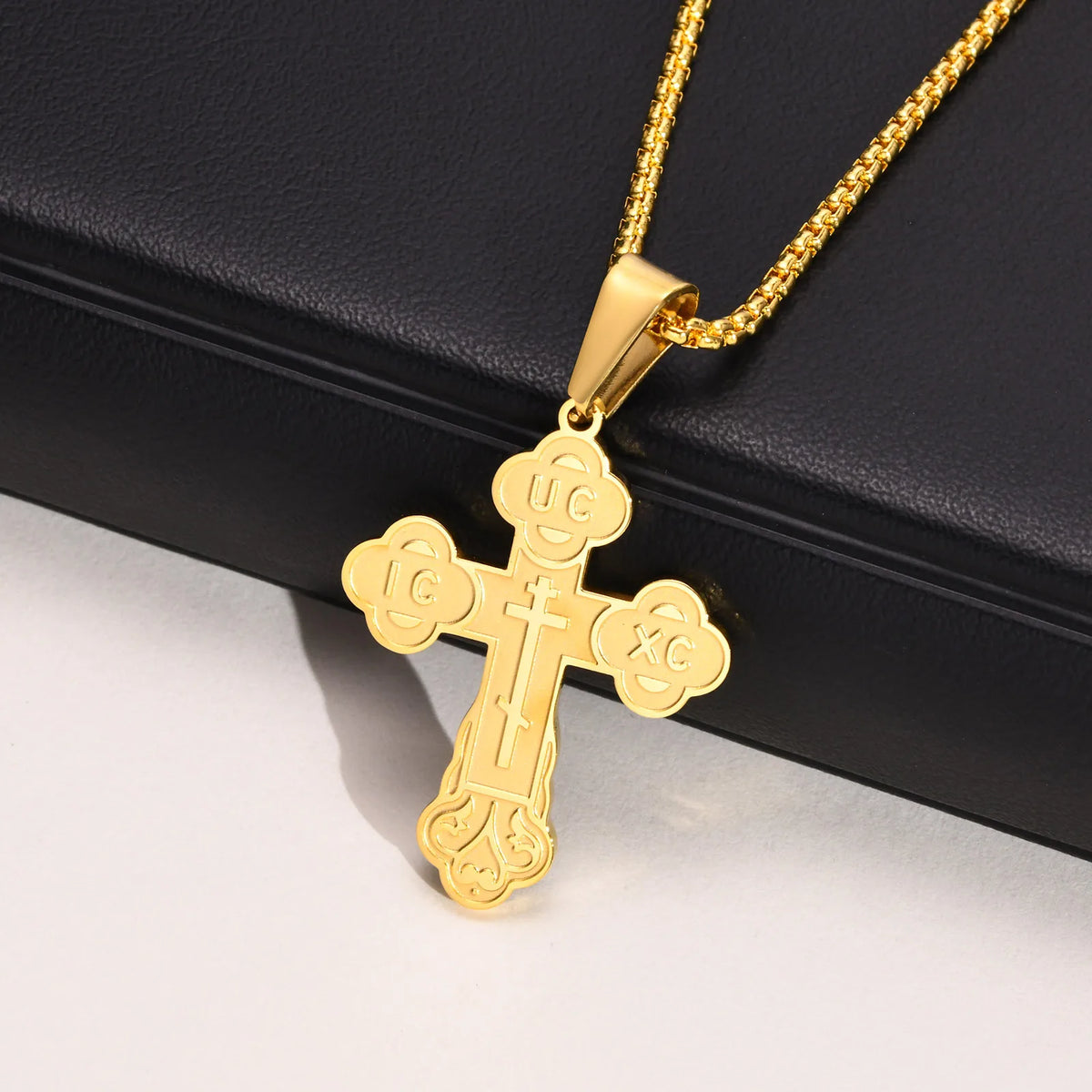 Orthodox Cross Necklace - Stainless Steel Crucifix Pendant with Chain