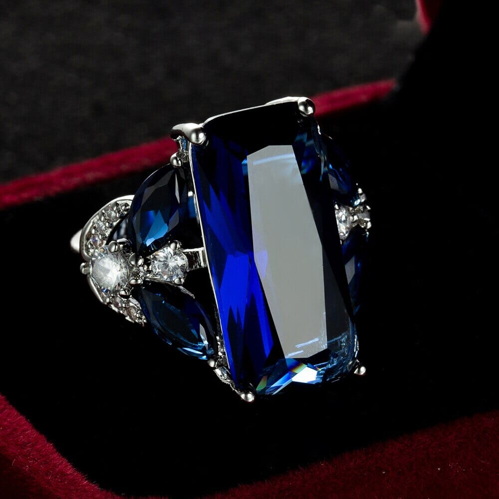 Sapphire Square Crystal Silver RingRing