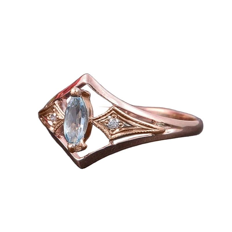 Rose Gold Marquise Blue Cubic Zirconia Elegant Women Rings
