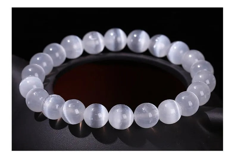 Natural White Selenite Stone Bead Bracelet