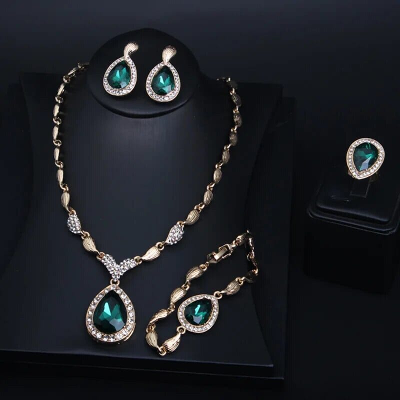 4-piece Drop Clavicle Chain Jewelry SetsJewelry SetsEmerald