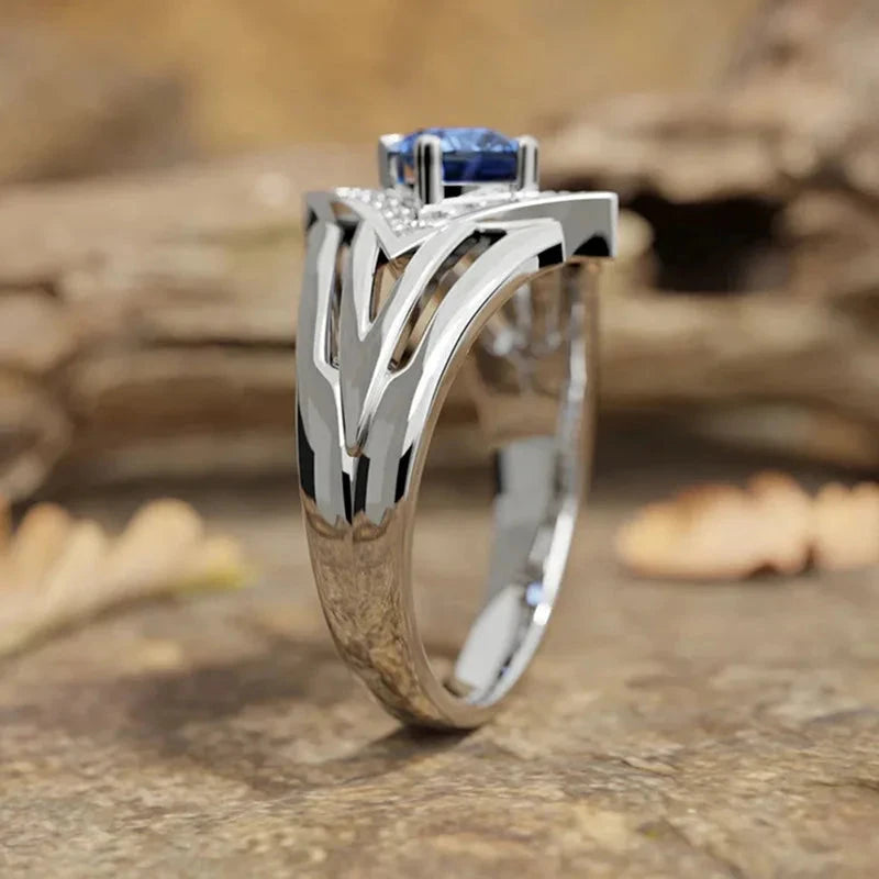 2025 New Royal Blue Zircon Ring Personalized Jewelry with Dazzling Design, Luxurious and Elegant Round Inlaid Jewelry