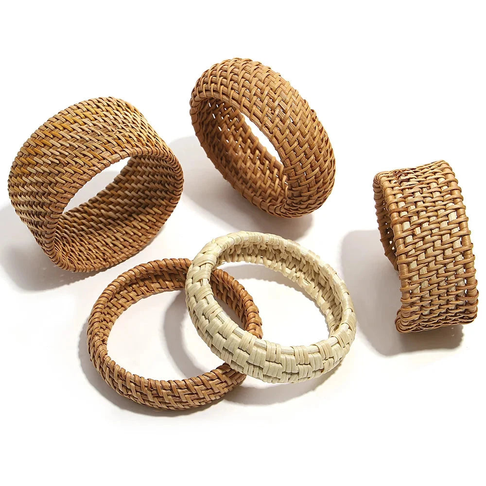 Boho Wood Bamboo Rattan Weave Bracelet