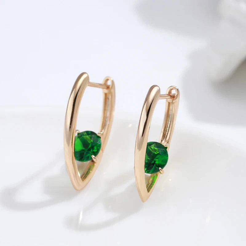 585 Rose Golden V Shape Drop Earrings For Women