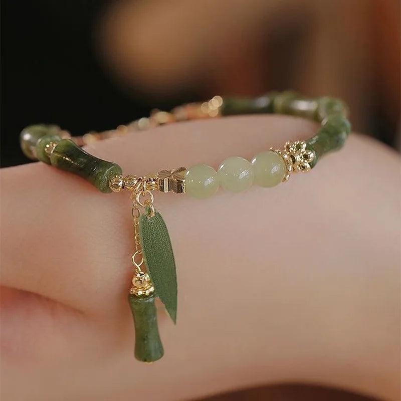 Chinese Retro Green Bamboo Beaded BraceletBR24Y0005