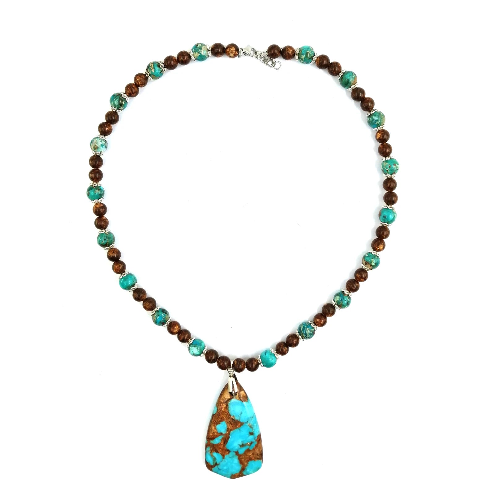 Regenerate Turquoise Pendant with Bronze 6-8mm Beads NecklaceRegenerate Turquoise