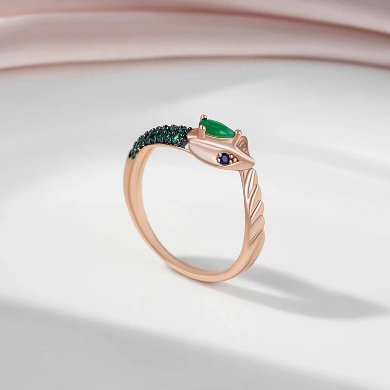 585 Rose Gold Green Zirconia Snake Ring for Women