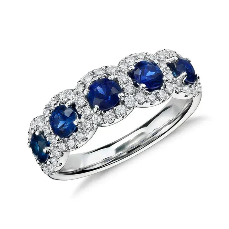 Elegant Zircon Ring for Women – Blue & White Sparkle10Q048