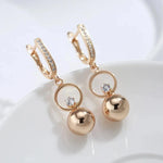 Wbmqda Fashion 585 Rose Gold Color Metal Ball Long Drop Earrings For Women Natural Zircon Setting Wedding Party Fine Jewelry