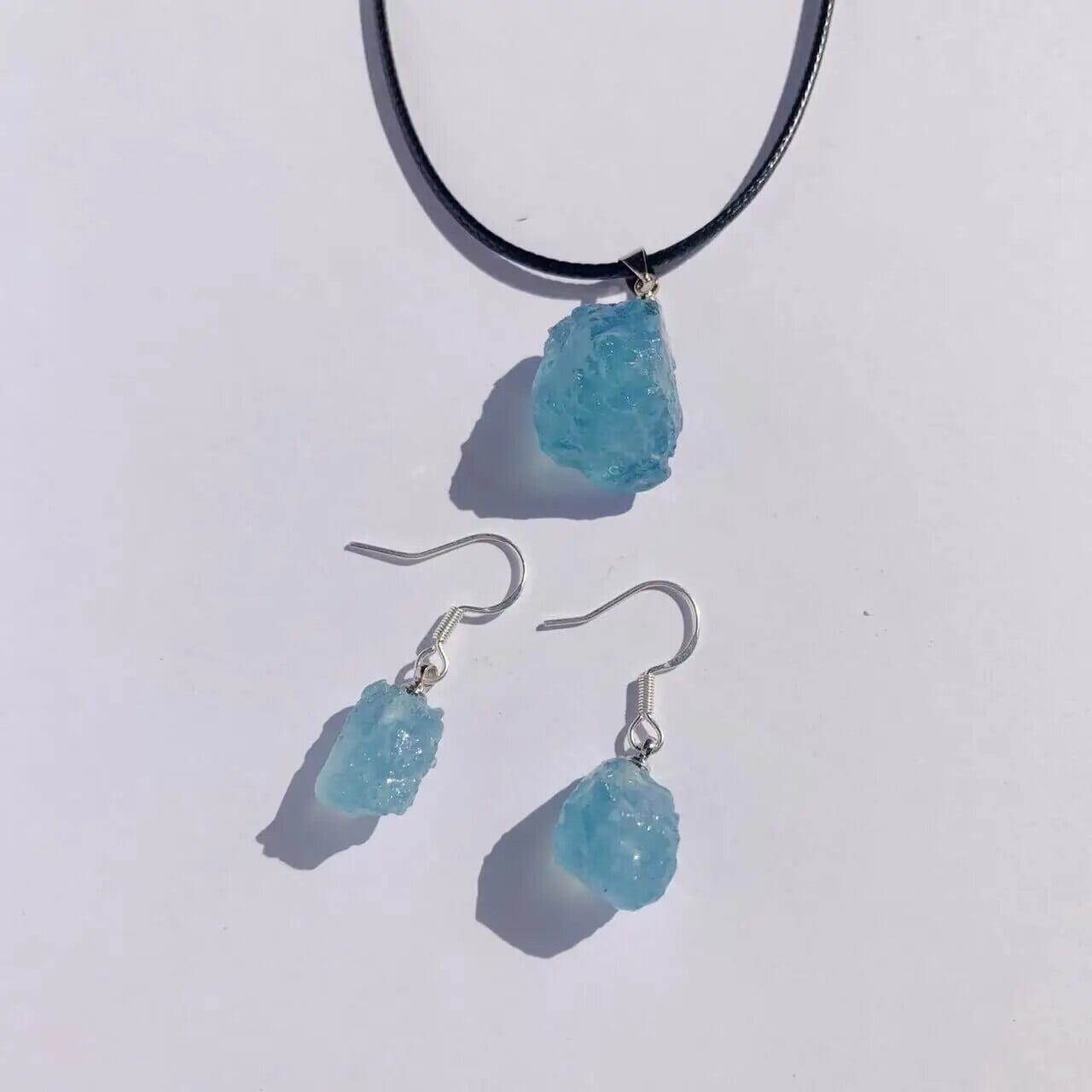 Irregular Aquamarine Stones Earrings Pendant Necklace JewelryJewelry Sets1 SET