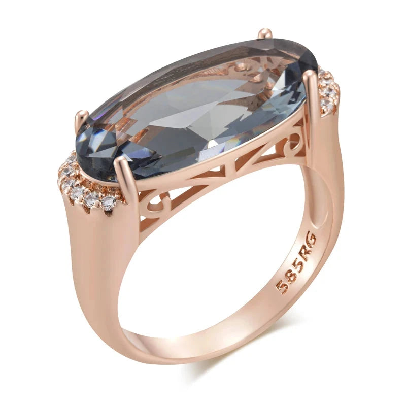 585 Rose Gold Grey Big Oval Zircon Women's RingZ129710
