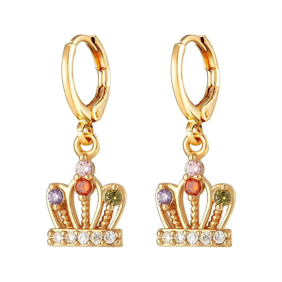 Luxury Gold Crystal Crown Drop Earrings for WomenCopper Earrings 1CHINA