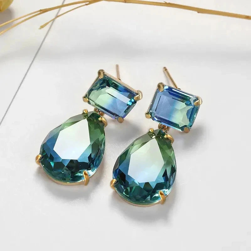 Blue Green Gradient Cubic Zirconia Dangle Earrings for Women