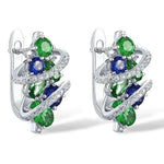 Luxury Silver Green & Blue Zircon Hoop Earrings for WomenE3280