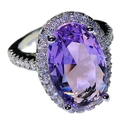 Elegant Big Oval Purple Cubic Zirconia Rings for Women