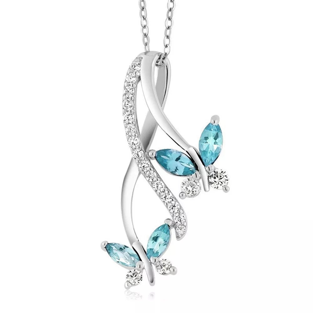 Butterfly 6 Color Gemstone Pendant Necklacelight blue