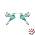 Mint Green Hummingbird 925 Sterling Silver Stud Earrings