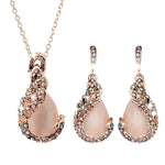 Bridal Opal Set Gold Plated Opal Jewelry Sets for Woman Water Drop Necklace Pendant Earrings