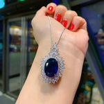Vintage 13*18MM Sapphire Aquamarine Lab Diamond Pendant Necklace for Women Gemstone Party Fine Jewelry Statement Gift WholesaleDark blue45cm