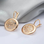 Luxury 585 Rose Gold Glossy Metal Flower Dangle Earrings for Women