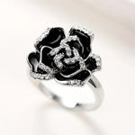 Zirconia Black Flower Ring for Women
