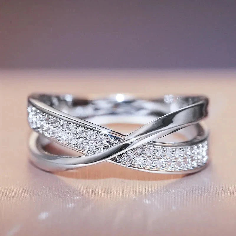 Two-Tone 925 Silver Cross Ring with Zircon