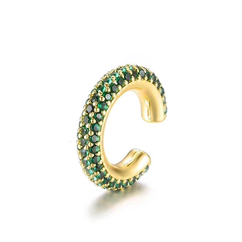 Round C-Shaped Zirconia Clip-On Earrings – Gold/Silver, No PiercingGold-Green