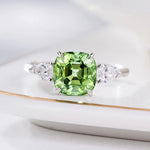 Elegant Green Zircon Square Ring in White Gold Tone