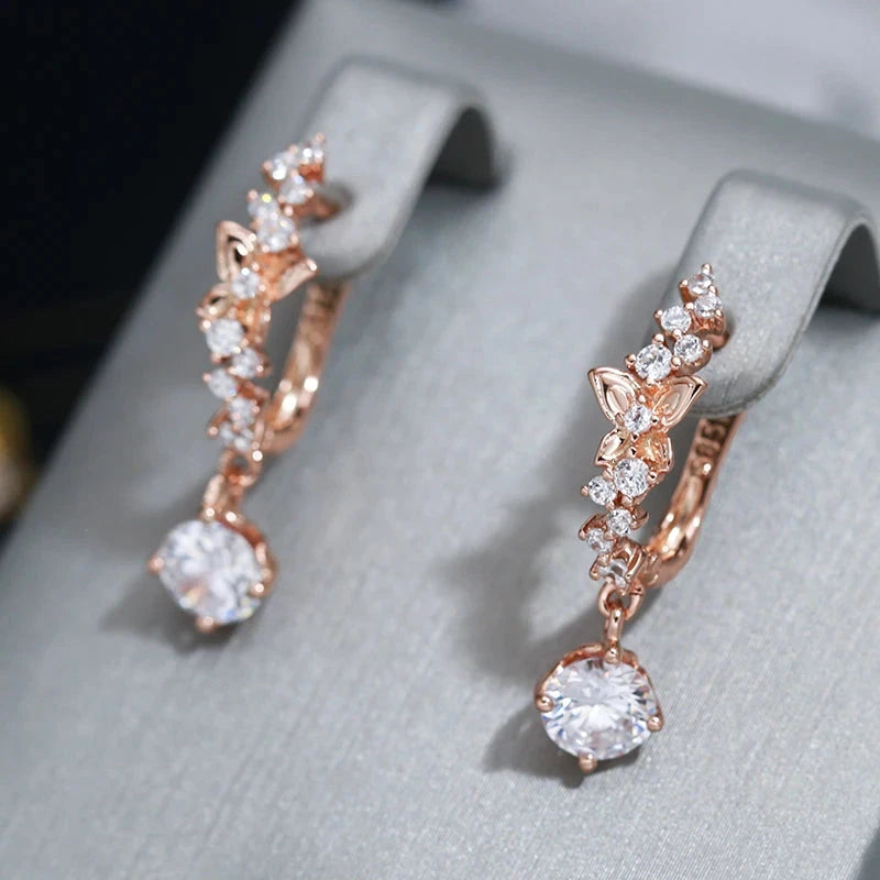 Sparkling Zircon Drop Earrings – 585 Rose GoldROSE GOLD COLOR