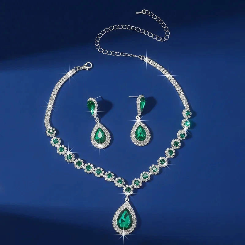 Luxury Necklace Earrings For Women Water Drop Pendant