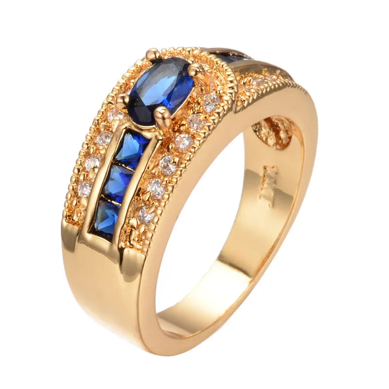 Luxury 10KT Gold Wedding Band Rings Sapphire Engagement Ring